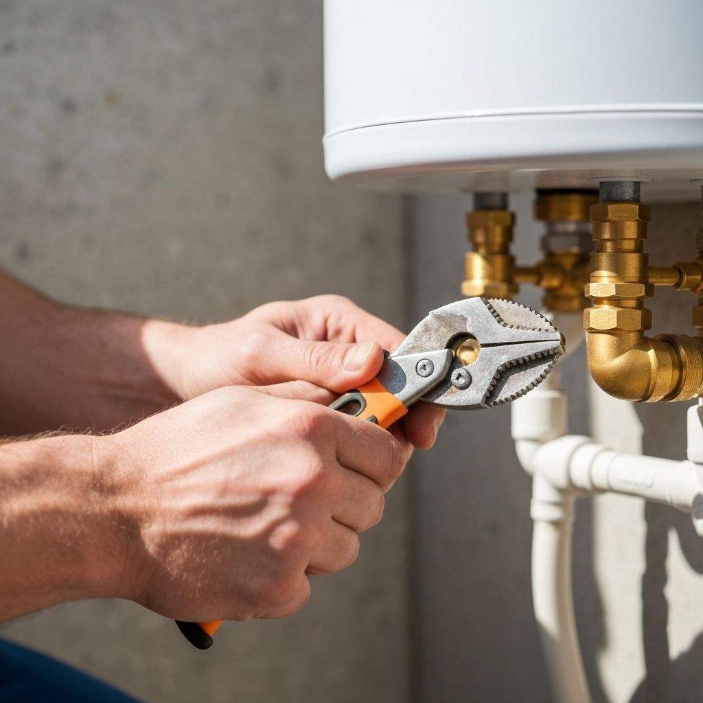 Professional water heater installer at work